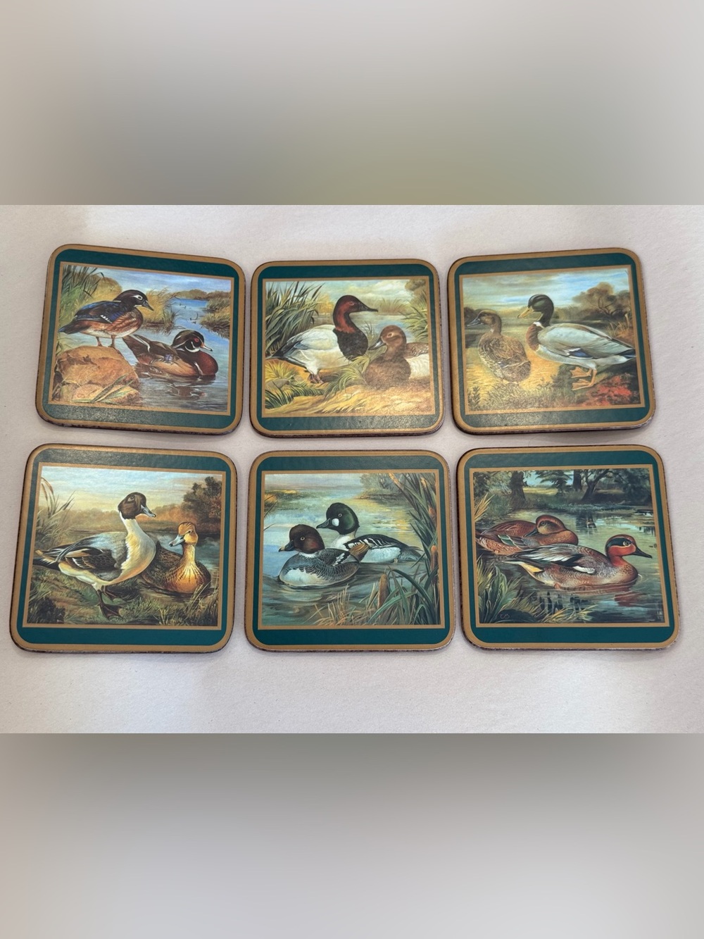 Vintage Pimpernel Acrylic Coasters Set of 6 Waterfowl Mallard Duck Hunting CIB